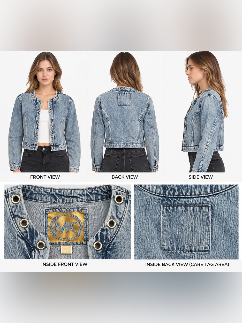 MICHAEL Michael Kors Denim Jacket Women’s L Light Wash Grommet Collar NWT $135